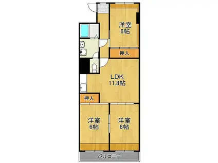 チュリス小倉 902号(3LDK/9階)の間取り写真