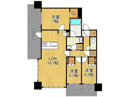 ザ・サンパーク小倉駅タワーレジデンス(3LDK/5階)の間取り写真