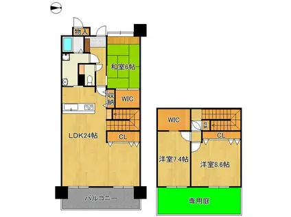 ペルル企救丘弐番館(3LDK/1階)の間取り写真