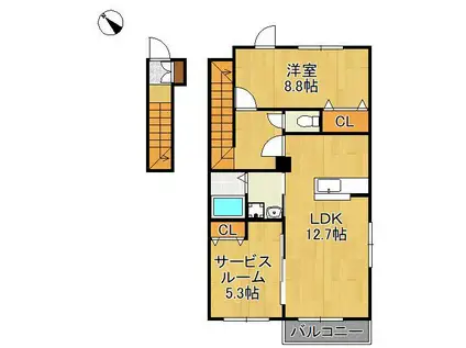 ボヌールM Ⅰ(1SLDK/2階)の間取り写真