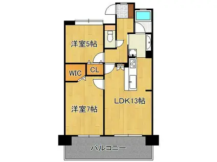 エイルマンション香春口ロゼア(2LDK/2階)の間取り写真
