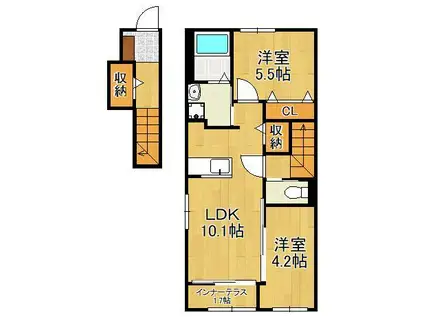 SPAZIO FUKUOKA(2LDK/2階)の間取り写真