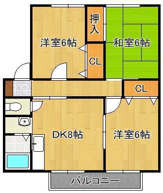 サンビレッジ葛原A棟(3DK/2階)の間取り写真