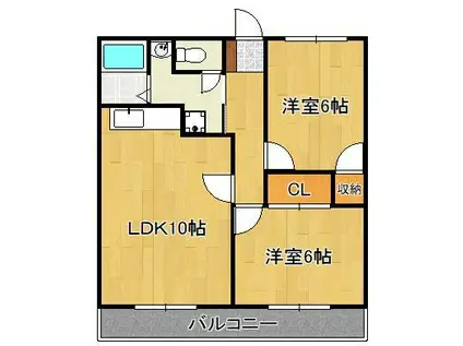 ロアンジュ下曽根(2LDK/2階)の間取り写真