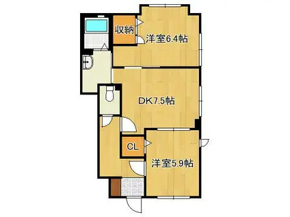 エーデルハイムCHIYO(2DK/1階)の間取り写真