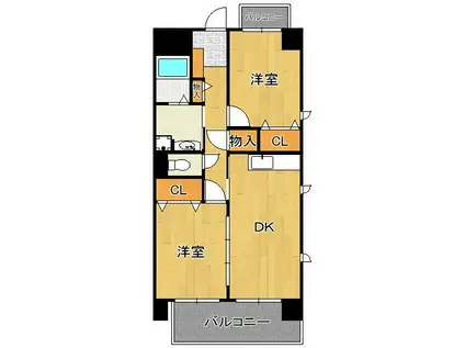 グランディ下曽根(2DK/8階)の間取り写真