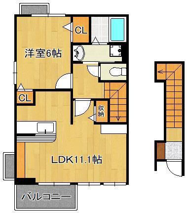 メリディオ葛原A(1LDK/2階)の間取り写真