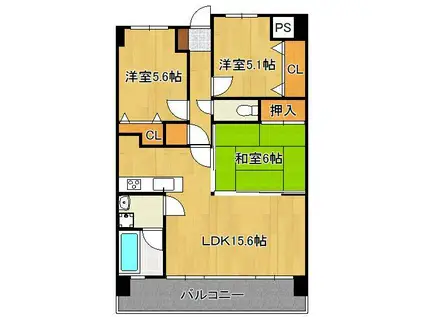 ニューガイア四季彩の丘B棟(3LDK/3階)の間取り写真