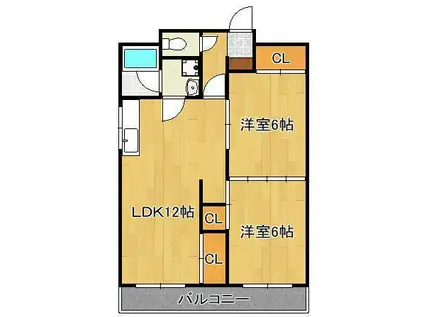 グランドハイツ湯川(2LDK/3階)の間取り写真