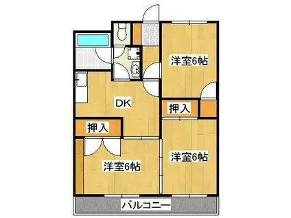 グランドハイツ湯川(3DK/4階)の間取り写真