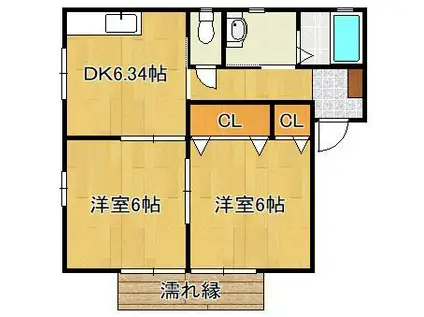 センテナリオ葛原 A棟(2DK/1階)の間取り写真