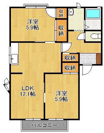 フレグランス常磐Ⅱ A棟(2LDK/2階)の間取り写真