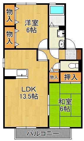 グリーンヒルB棟(2LDK/2階)の間取り写真