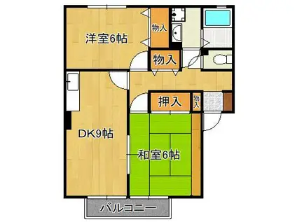 グランドゥールA棟(2DK/2階)の間取り写真