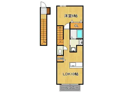 サンレミ葛原B棟(1LDK/2階)の間取り写真