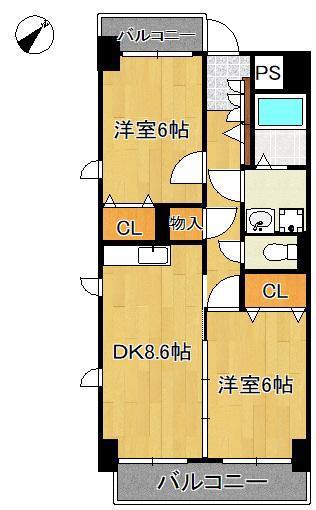 雅ビル(2DK/3階)の間取り写真