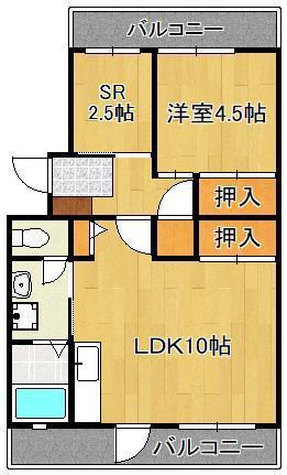 オアシス中曽根(1SLDK/4階)の間取り写真