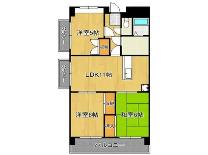 サンシティ駅南(3LDK/3階)の間取り写真