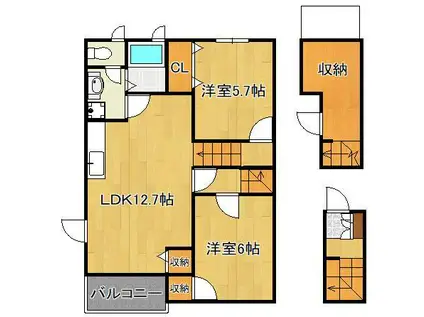ラ・ソレイユ(2LDK/2階)の間取り写真
