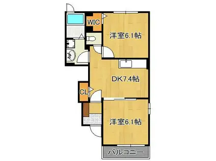 ソレアード中曽根E(2DK/1階)の間取り写真