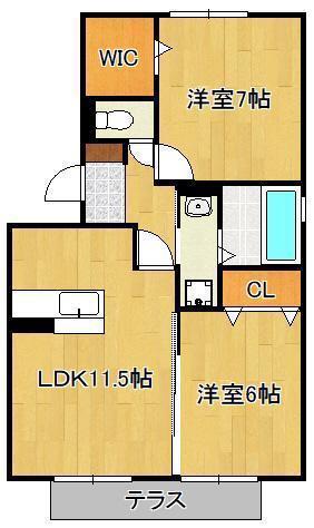 ウィステリア中吉田Ⅲ(2LDK/1階)の間取り写真
