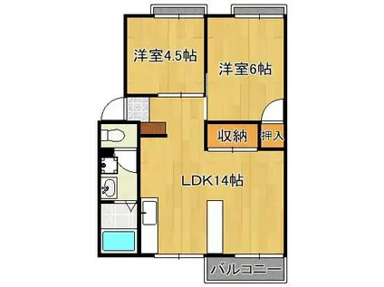プレジール弥生が丘 A(2LDK/2階)の間取り写真