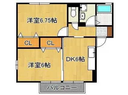 シャトン・アイ A棟(2DK/2階)の間取り写真