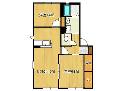 グランレーヴ B棟(2LDK/1階)の間取り写真