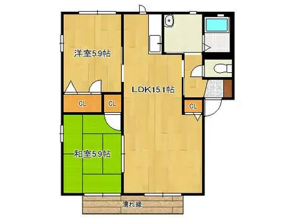 ラフィネ中曽根 A棟(2LDK/1階)の間取り写真