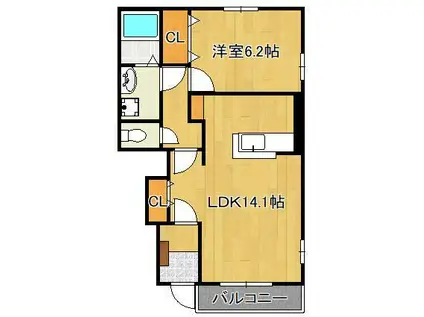 サンレミ葛原C(1LDK/1階)の間取り写真