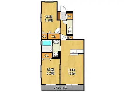 コスモス安部山(2LDK/1階)の間取り写真