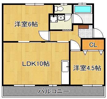 ユートピア葛原(2LDK/5階)の間取り写真