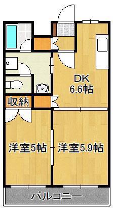 ソレイユ壱番館(2DK/2階)の間取り写真