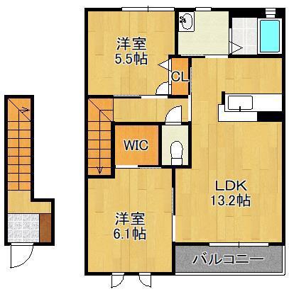 シャーメゾン朽網 B棟(2LDK/2階)の間取り写真