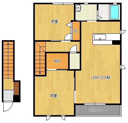 エーアスト湯川A(2LDK/2階)の間取り写真