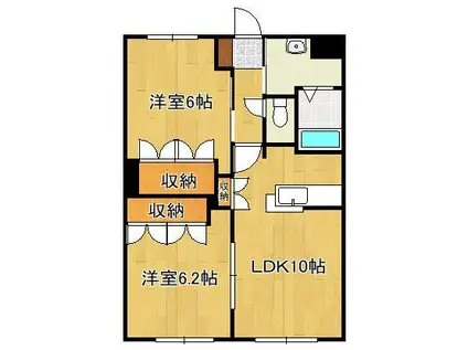 サザンクロス(2LDK/2階)の間取り写真