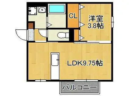 プラスラミチエ朽網(1LDK/1階)の間取り写真