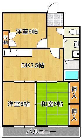 ニューサンリバー小倉(3DK/2階)の間取り写真