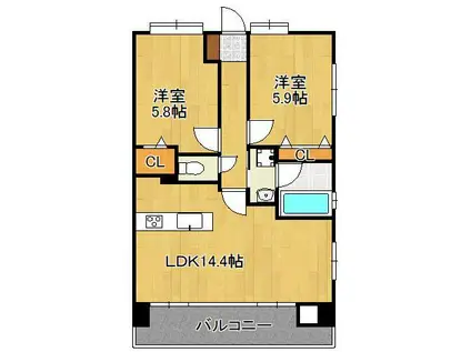 ニューガイア四季彩の丘 A棟(2LDK/4階)の間取り写真