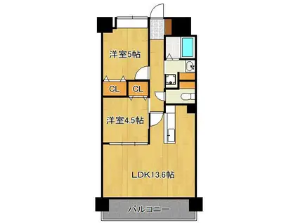 ソレアード苅田(2LDK/11階)の間取り写真