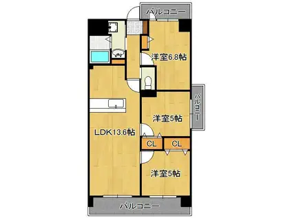 ソレアード苅田(3LDK/9階)の間取り写真