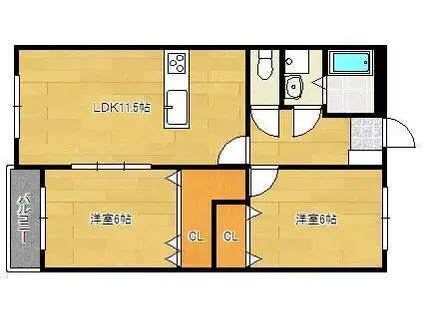 プレステージ東貫α1(2LDK/1階)の間取り写真