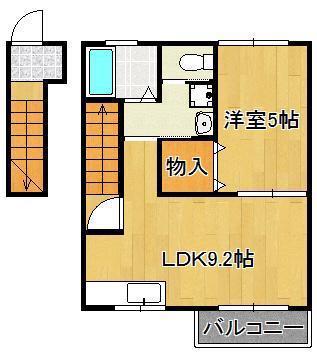 トレゾア中曽根東B棟(1LDK/2階)の間取り写真
