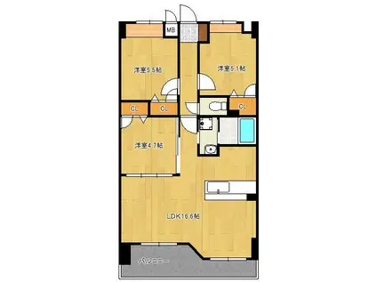 行橋第一レジデンス(3LDK/5階)の間取り写真