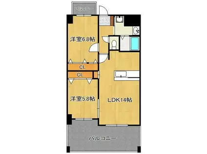 ビッグファミリー葛原(2LDK/3階)の間取り写真