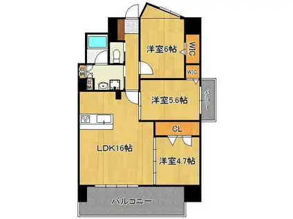 グランヒルズ下曽根(3LDK/5階)の間取り写真