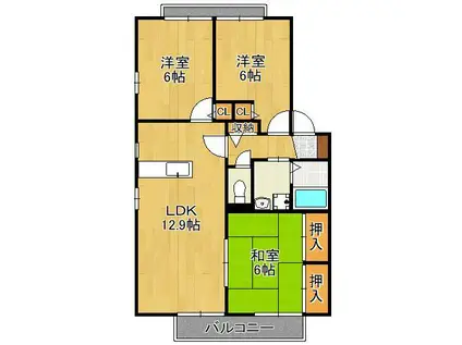 ターフ潤A棟(3LDK/1階)の間取り写真