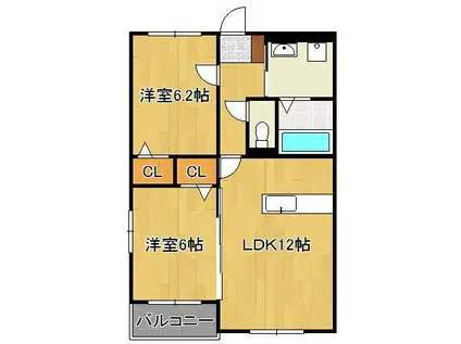 メリーパル小倉東(2LDK/2階)の間取り写真