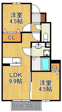 ソレイユ ヴィラージュM(2LDK/1階)の間取り写真