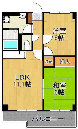リバティ行橋(2LDK/4階)の間取り写真